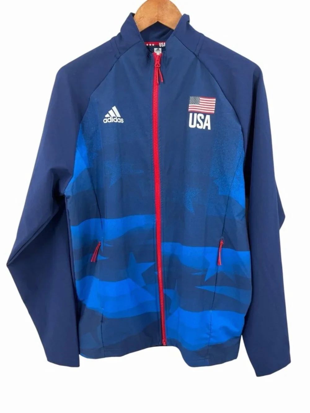 ADIDAS USA Volleyball Men's Blue Stars Stripe Full Zip Track Jacket Small